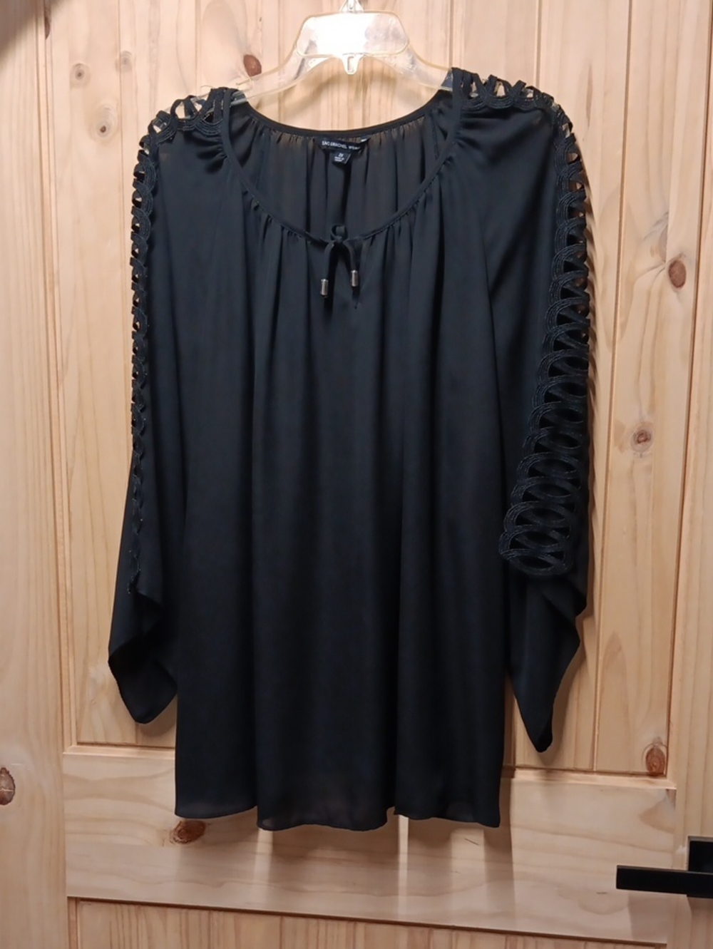 Zac & Rachel Black Peasant Blouse with Lace-Sleeve Detail